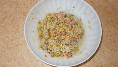 Bulgur se zeleninou a šunkou nebo salámem, Promíchané 