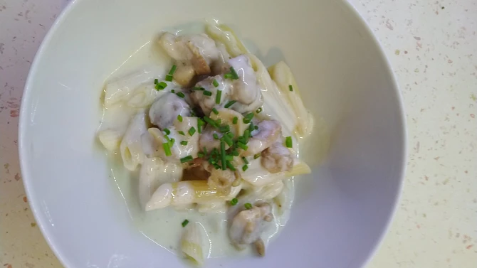 Penne s kuřecím masem a omáčkou z gorgonzoly