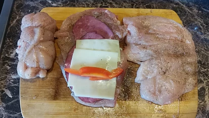Kuřecí závitky s hovězí šunkou a sýrem
