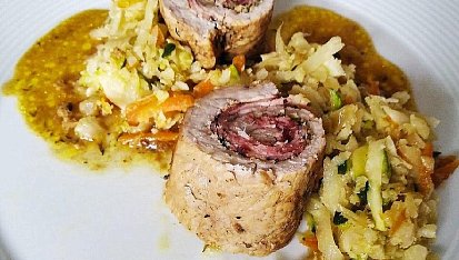 Vepřové závitky s restovanou zeleninou, Vepřové závitky s restovanou zeleninou