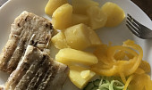 Rybí filé s bramborami, pórkem a okurkou (Rybí filé, brambory, okurky a pórek)