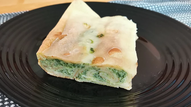 Zapečené plněné palačinky (špenát, sýr)