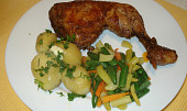 Marinovaná kuřecí stehna s těstovinami a zeleninou, Velmi dobré papání