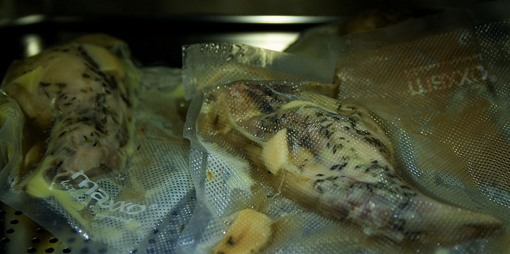 Králičí rolky sous-vide v kabátku z pancetty (Vakuovaný králík připravený na sous-vide vaření)