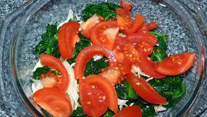 Pangasius  s rajčaty, špenátem a Mozzarellou