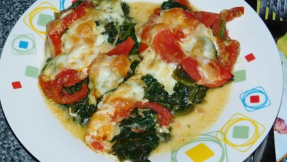 Pangasius  s rajčaty, špenátem a Mozzarellou
