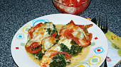 Pangasius  s rajčaty, špenátem a Mozzarellou