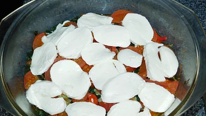 Pangasius  s rajčaty, špenátem a Mozzarellou