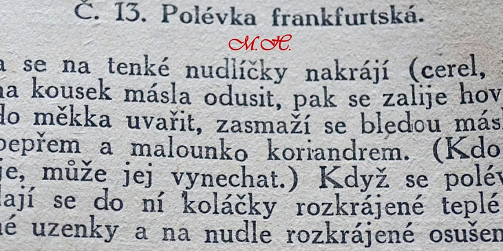 Frankfurtská polévka podle Magdaleny Dobromily Rettigové (Recept z Kuchařské knihy z roku 1921 podle M.D.R.)