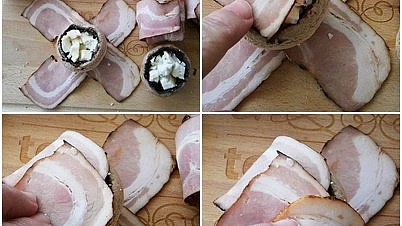 Žampiony ve slanině, plněné nivou