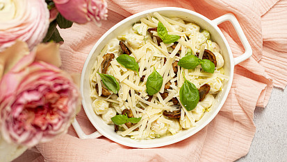 Smetanové gnocchi se žampiony a pórkem