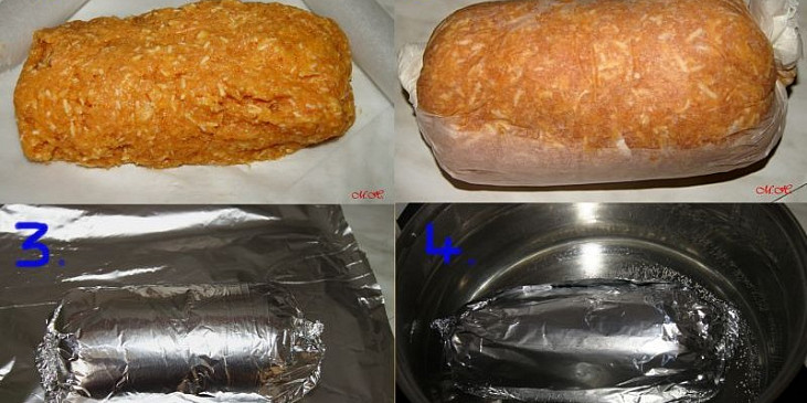 Vařená sekaná z krůtího masa s vejci (Postup balení vařené krůtí sekané s vejci)