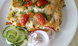 Zapečené nepředvařené lasagne se zeleninou a krkovičkou