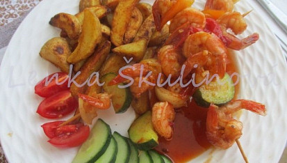 Krevety na špízu ve sladké chilli omáčce
