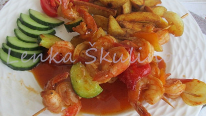 Krevety na špízu ve sladké chilli omáčce