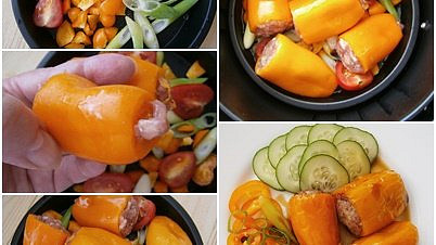 Papriky s kuřecím mletým masem z horkovzdušné fritézy