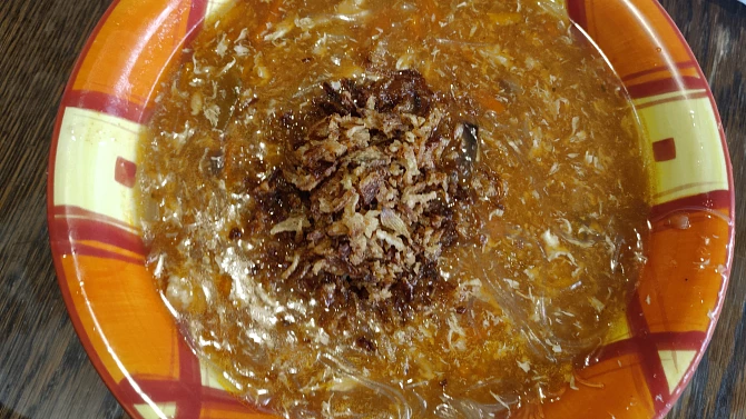 Pekingská polévka s kuřecím masem, Pekingská polévka s kuřecím masem.