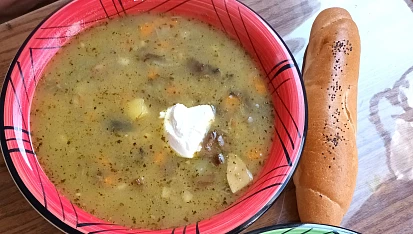 Bramboračka s čerstvými houbami, mjam mjam
