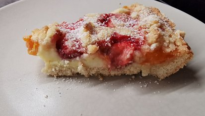 Meruňkový koláč s tvarohem a drobenkou