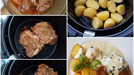 Kuřecí steaky s opečenými brambory z horkovzdušné fritézy se smetanovým přelivem