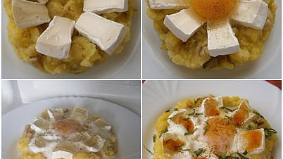 Brambory s Camembertem a vejcem z mikrovlnné trouby