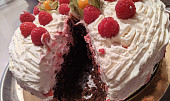 Malinový dort s tvarohovým krémem a čokoládovo-oříškovým korpusem