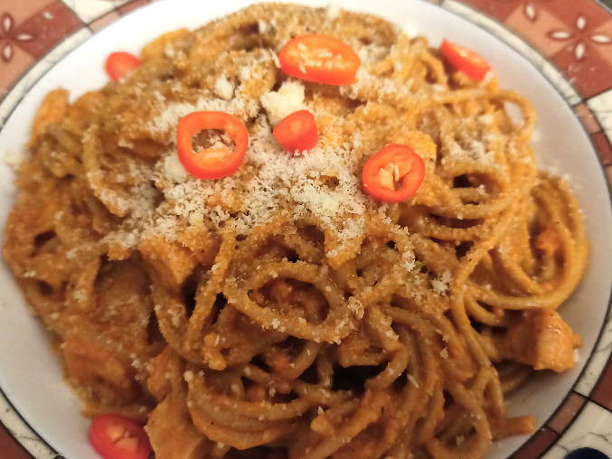 Dýňové krémové špagety s kuřecím masem, Krémové dýňové špagety