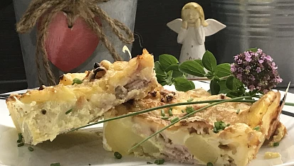 Květák a brambory zapečené s hermelínem