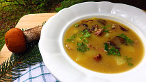 Bramborová polévka s uzeným masem a lesními houbami