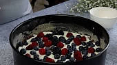 Celozrnný koláč s tvarohem, ovocem a drobenkou z ovesných vloček