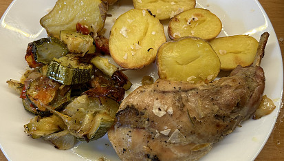 Králičí stehna sous-vide s pečenou zeleninou, Králičí stehna sous-vide s pečenou zeleninou