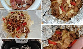 Vepřové nudličky s cibulí v alobalovém balíčku v horkovzdušné fritéze