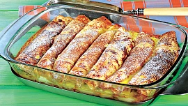 Zapékané palačinky s broskvovým tvarohem