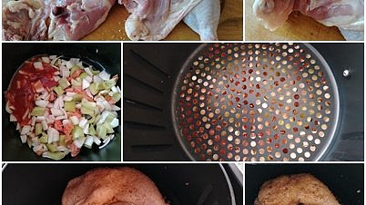 Kuřecí čtvrtky na zelenině z horkovzdušné fritézy