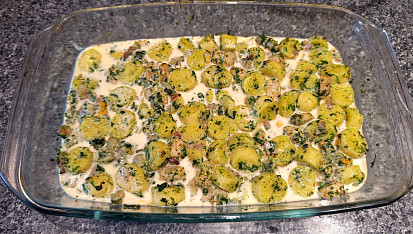 Zapečené gnocchi s kuřecím masem a špenátem