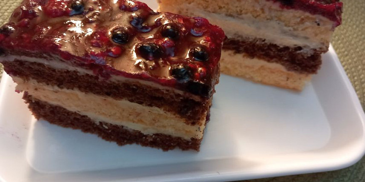 Dvoubarevné řezy  s krémem a ovocem v želatině