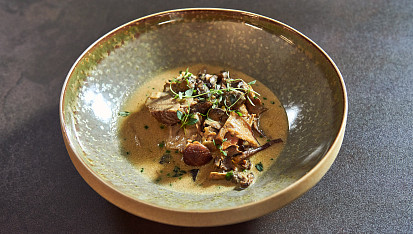 Pečené telecí hrudí s hříbkovou omáčkou podle Honzy Punčocháře