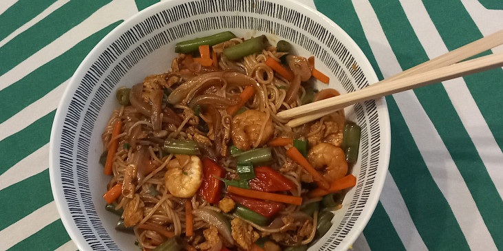 Rýžové nudle s krevetami