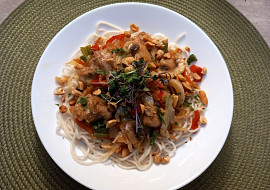 Kuřecí kousky v zelenině s nudlemi v asijském stylu