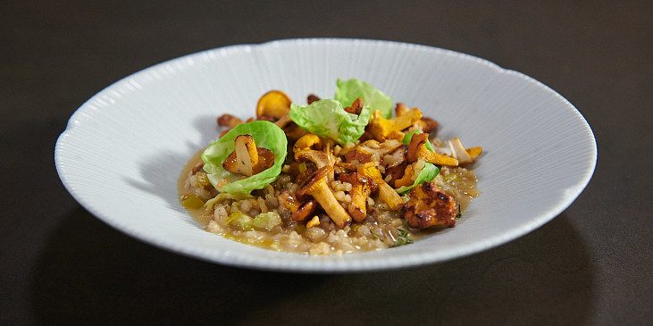 Kroupové rizoto s liškami a špekem podle Jana Punčocháře