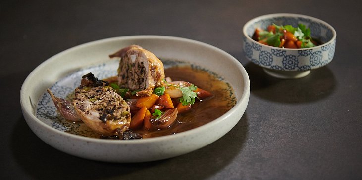 Křepelka s karamelizovanou zeleninou podle Honzy Punčocháře