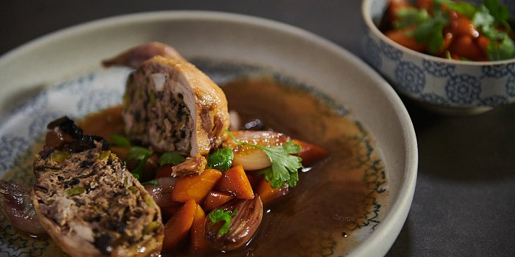 Křepelka s karamelizovanou zeleninou podle Honzy Punčocháře