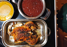 Kuře à la bažant (Luxusní recept, já přidal ještě karamelizované zelí.)