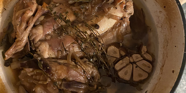 Pomalu pečený králík s tymiánem