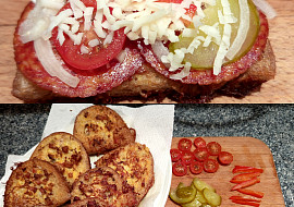 Starý chleba v hořčicovém kabátku se slaninou