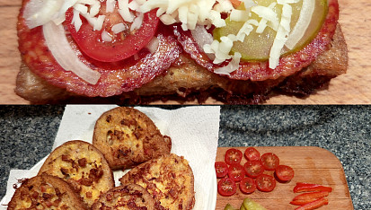 Starý chleba v hořčicovém kabátku se slaninou