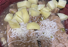 Sójové plátky se žampiony a sýrem