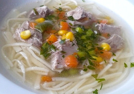 Polévka z vepřových kostí nebo odřezků s domácími nudlemi