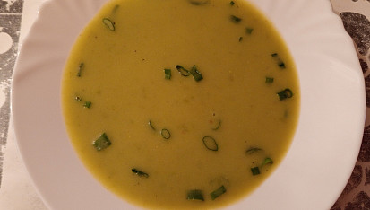 Pórkovo-hráškový krém s krutonky, Místo krutonku mám opečený rohlík