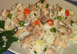 Lehké rizoto s kuřecím masem (Bez syra, ale máme radi takéto rizoto.)